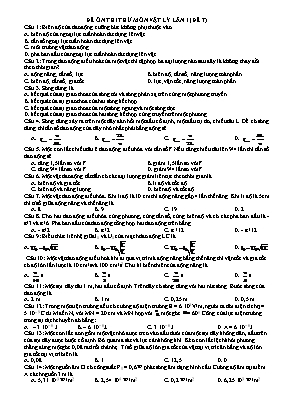 Đề ôn thi thử môn Vật lý Lớp 12 lần 1 - Đề 7